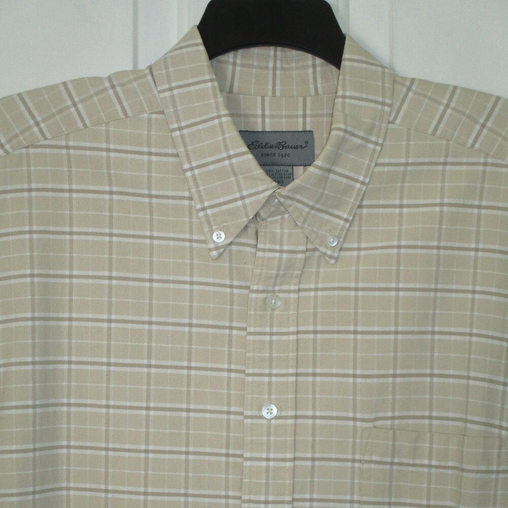 Eddie Bauer Mens L/S Beige Winter-weight Cotton Button Down Shirt-17.5/37 or XL*